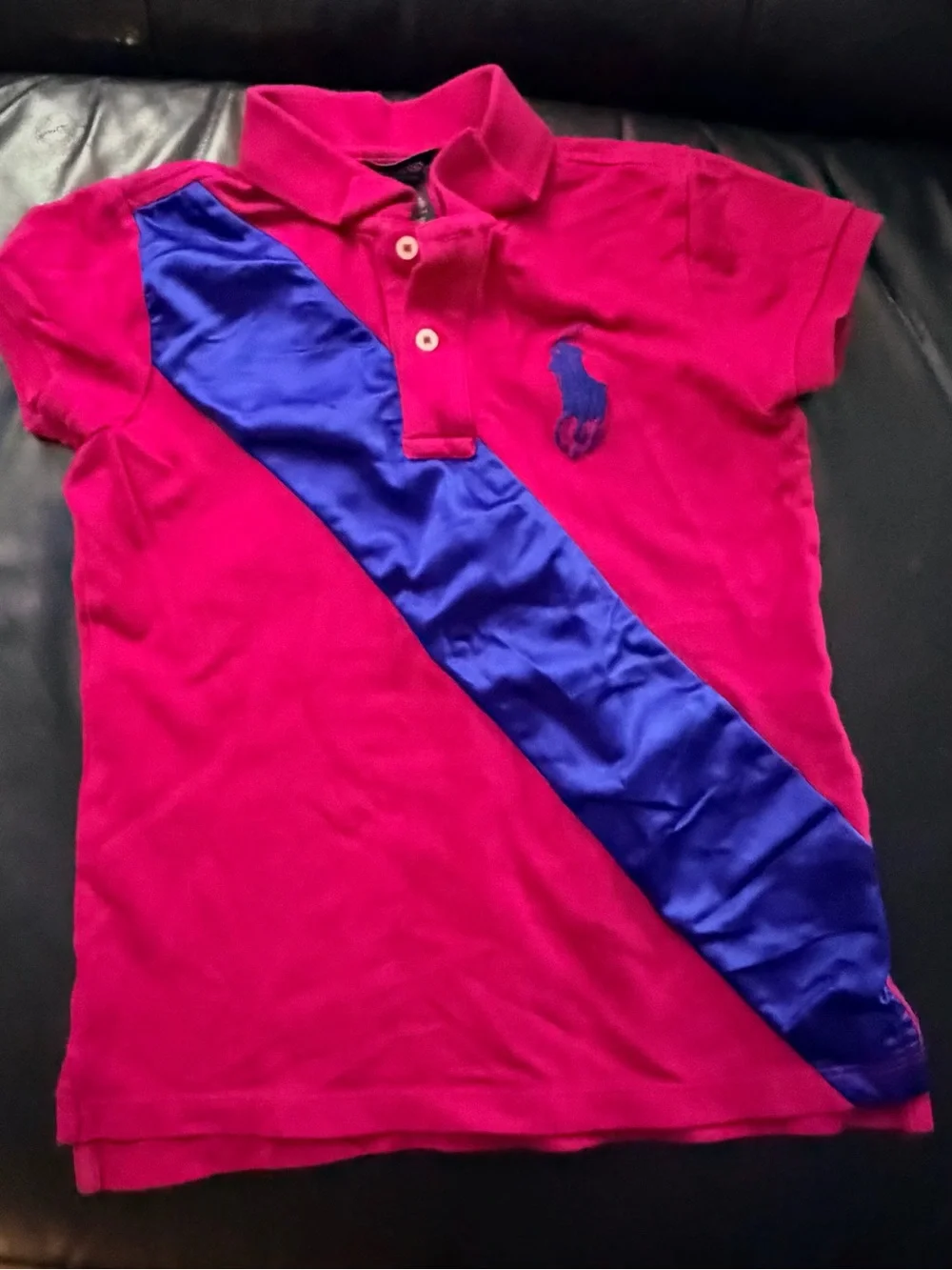 Girls Ralph Lauren Pink Polo with Blue Diagonal Stripe sz 8/10